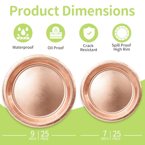 Rose Gold Paper Plates (Rose Gold / 50 Count (25-9" & 25-7"))