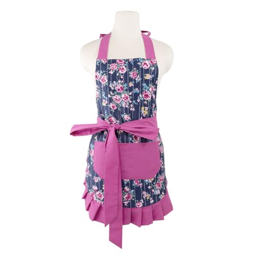 Kitchen Aprons for Women with 2 Pockets (Navy Floral-adult)