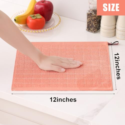 100% Cotton Terry Kitchen Dish Cloths (Coral / 12 X 12 - 6 Pack)