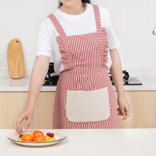 Cute Cotton Apron for Women (Medium / Red)