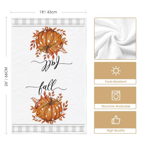 Orange Pumpkin Fall Kitchen Towels Set of 4 18x26 Inch (Orange/Beige)