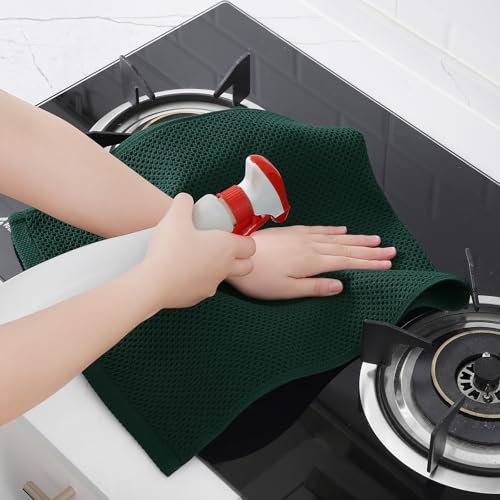 100% Cotton Waffle Weave Kitchen Dish Towels 6 (Blackish Green / 13 X 28 - 6 Pack)