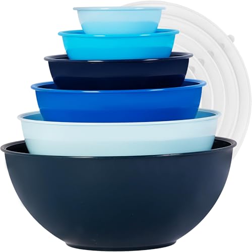 BPA Free Plastic Round Mixing Bowl with Lids (Blue)