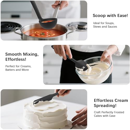Silicone Kitchen Cooking Utensils Set (PureBlack)