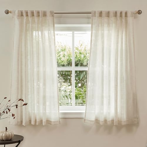 Kitchen Window Curtains Half Sheer Drapes 45 Inches Long (50"W x 45"L (Pack of 2) / Linen)