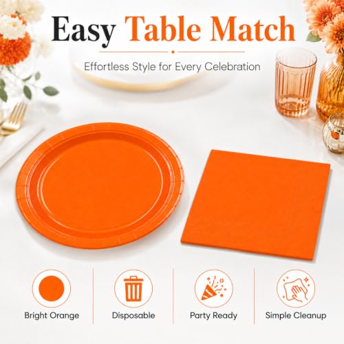50PCS Orange Paper Plates and Napkins