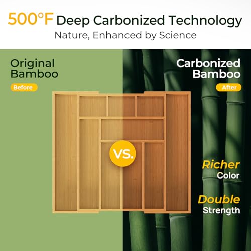 6 Piece Bamboo Drawer Organizer Set (Bundle: 10 Slots (Expandable) + 5 Pc Set)