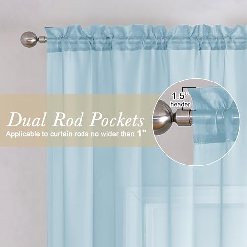 Solid Voile Sky Blue Sheer Curtains 63 Inch Length 2 Panels (Sky Blue / 40"W x 63"L (Pack of 2))