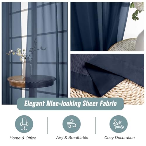Navy Blue Sheer Curtains for Window 72 inches Long 2 Panels Set (42"W x 72"L (Pack of 2) / Navy Blue)