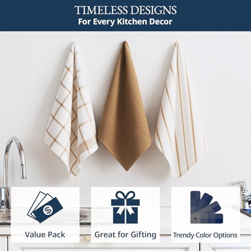 Tea Towels for Kitchen 100% Cotton Durable 12 Pack (18"x28" - 12 Pack / 03: Beige)