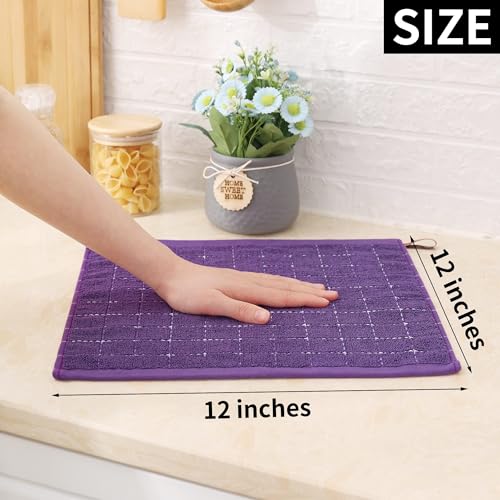 100% Cotton Terry Kitchen Dish Cloths (Purple / 12 X 12 - 8 Pack)