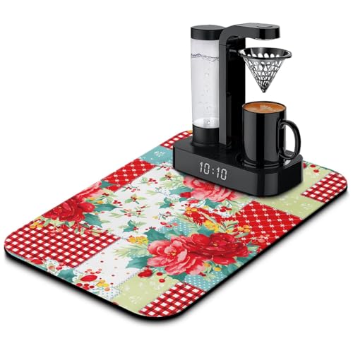 Kitchen Counter Drying Mat (Red, Green, White / 20" x 12")