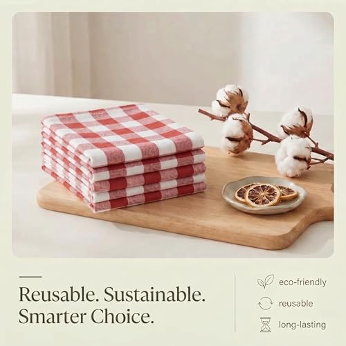 Kitchen Towels Cotton Dish Towels 20”x30” (20" x 30" (Set of 6) / 159 Rust / White - Check)