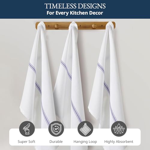 Dish Towels 100% Cotton Absorbent Lint (06 Pack / 02: Blue Stripe)