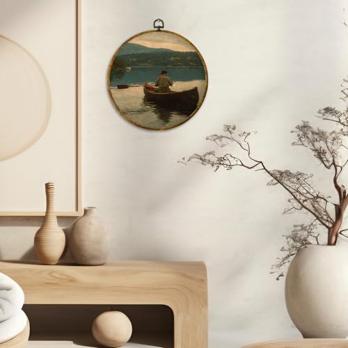 Vintage Fisherman Fishing Round Wall Art (Colour 23)