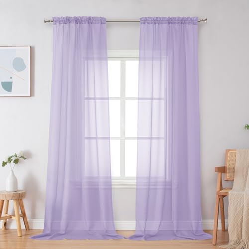 Lavender Sheer Curtains 96 Inches Long (Lavender / 42"W x 96"L (Pack of 2))