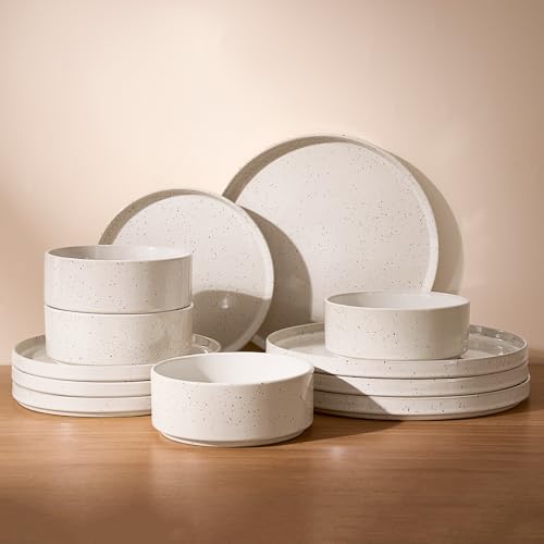 Nebula 12 Piece Stoneware Dinnerware Set (Creamy White with Colorful Speckles / Service for 4 (Standard Dinner Set))