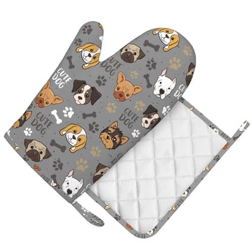Cute Puppy Dog Oven Mitts and Pot Holders Sets Heat Resistant Non (Black7 / One Size)