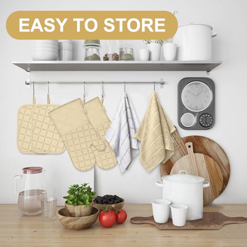 Oven Mitts Pot Holders Sets (Beige)