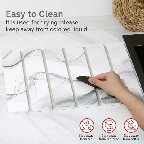 Small Stone Dish Drying Mat for Kitchen Counter (White Gray / 16" x 12")