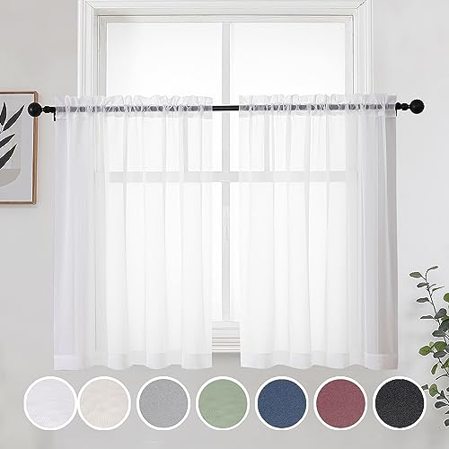 Short White Sheer Curtains 36 Inches 2 Panels Set (White / 42"W x 36"L (Pack of 2))