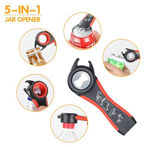 Jar Opener & Bottle Opener for Seniors with Arthritis (Black and Red)