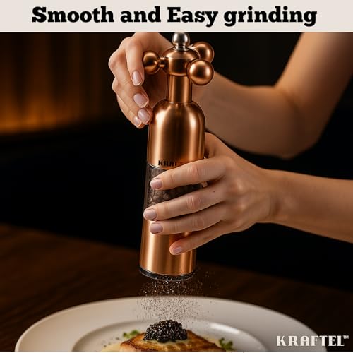 Premium 8" Salt and Pepper Grinder 2PK. Large Peppermill (Rose Gold)