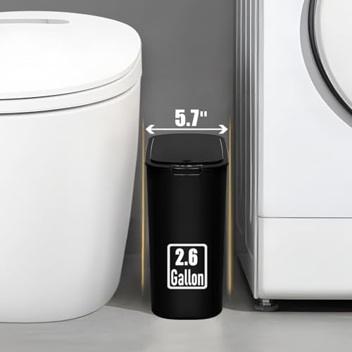 Automatic Small Bathroom Trash Can with Lid (Black)