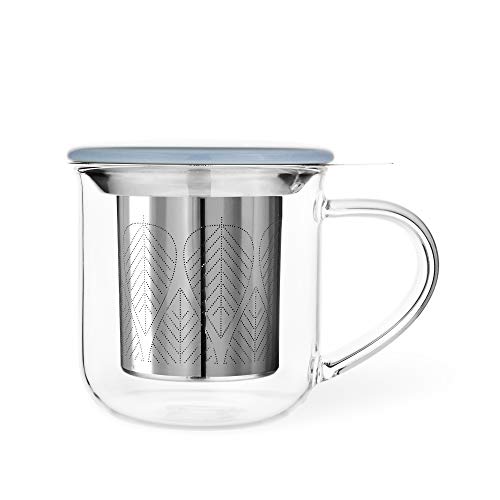 VIVA Minima Eva Glass Tea Cup with Infuser and Lid (Hazy Blue)