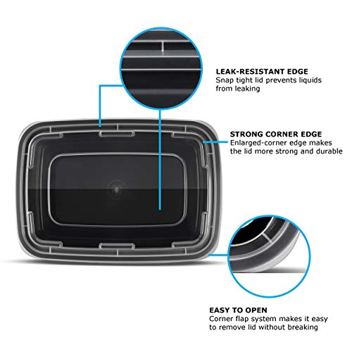 Meal Prep Containers 1 Compartment Food Storage Containers with Lids (Black / 28OZ-50PK)