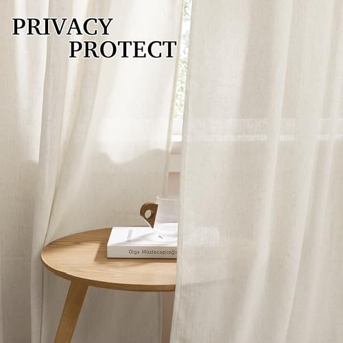 Linen Semi Sheer Curtains for Bedroom Living Room 84 inches Long (H - Natural Beige / 52"W x 84"L (Pack of 2))