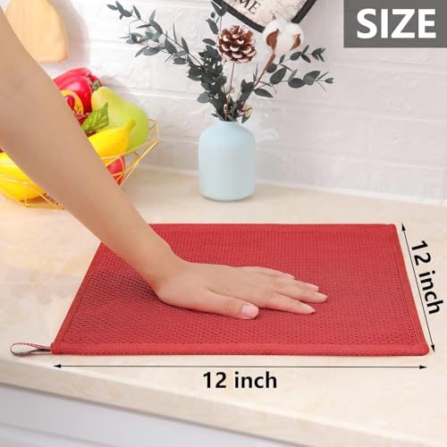 100% Cotton Waffle Weave Kitchen Dish Cloths 18 (Brick Red / 12 X 12 - 18 Pack)