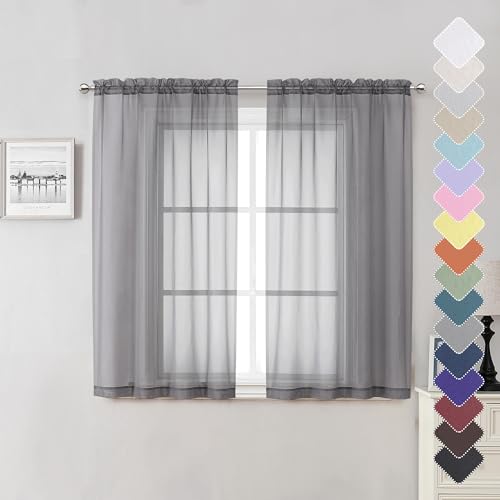 Charcoal Grey Sheer Curtains 54 Inch Length 2 Panels (Charcoal Grey / 40"W x 54"L (Pack of 2))