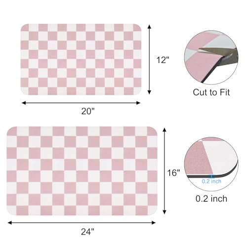 Checkered Dish Drying Mat for Kitchen Counter (Pink / 24" x 16")