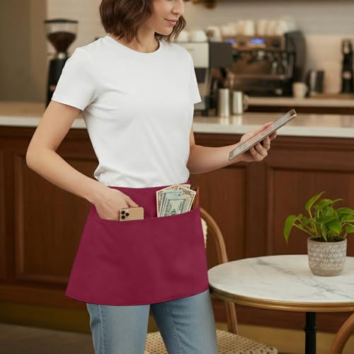 Waist Apron with 3 Pockets 3 Pack (3 Pack Red)