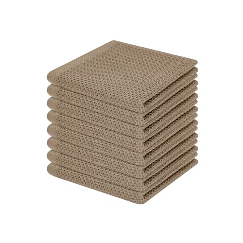100% Cotton Waffle Weave Kitchen Dish Cloths 8 (Tan / 12 X 12 - 8 Pack)