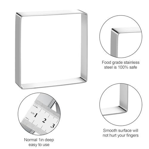 Square Cookie Cutter Sandwich Cutters for Lunchbox Fruit Cutters Vegetable Cutters for Baking DIY X‘mas Birthday Party Decor (Square)