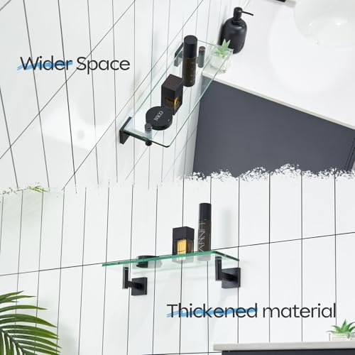 Wall Shelves Bathroom Hardware Glass Floating Shelf Small Hanging Rack Storage (Oil Rubbed Bronze / 16-Inch(2 Pack))