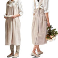 Japanese Cotton Cross Back Pinafore Apron for Women with Pockets Beige (08 - Beige Without Waist Ties)