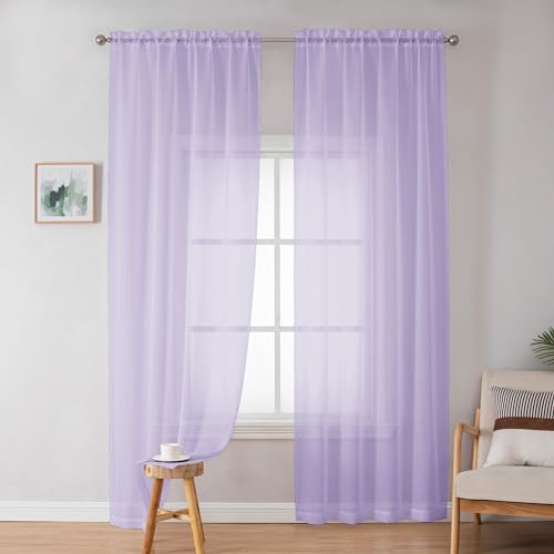 Sheer Curtains 84 inches Long for Bedroom Living Room 2 Panels Set (Lavender / 42"W x 84"L (Pack of 2))
