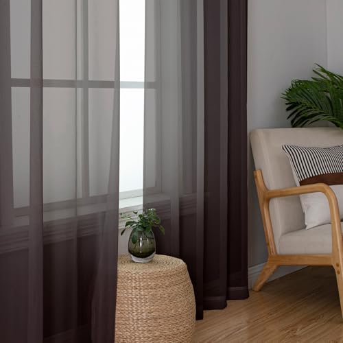Chocolate Sheer Curtains 84 Inches Long 2 Panels Set (Chocolate / 42"W x 84"L (Pack of 2))