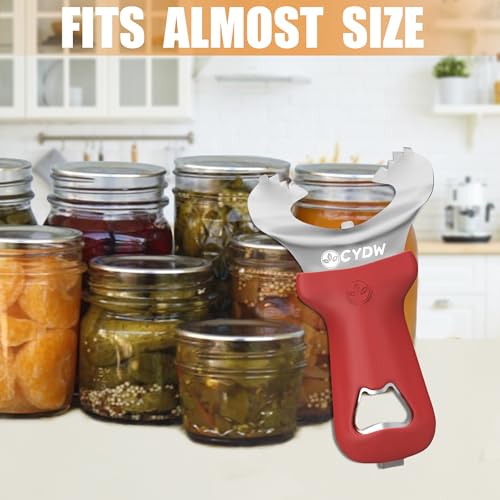 Mason Jar Opener Tool with Soft Touch Handle (Red)
