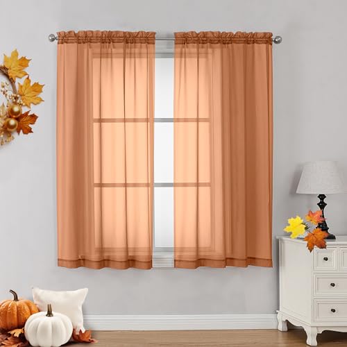Orange Sheer Curtains 45 Inches Long 2 Panels (Orange / 42"W x 45"L (Pack of 2))