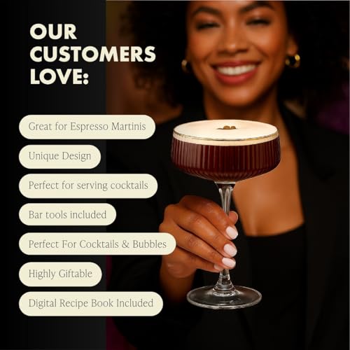 Ribbed Espresso Martini Glasses Set of 4 with Gold Rims (Set of 4- 10oz)