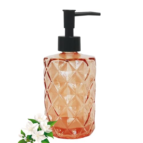 12Oz Amber Glass Soap Dispenser with Plastic Pump (Amber Diamond)