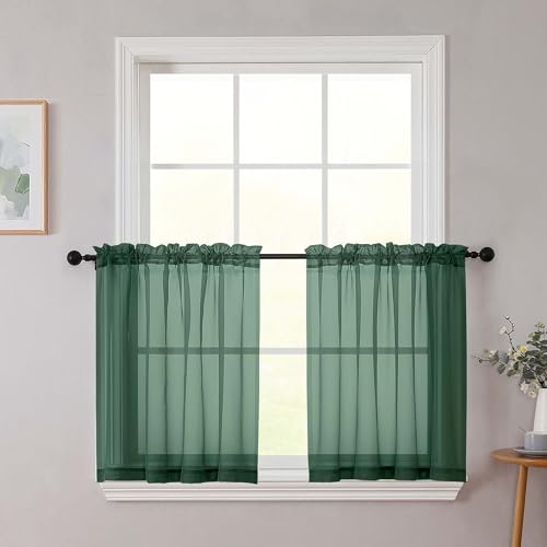 Kitchen Curtains 24 Inch Length Tier 2 Pieces (Hunter Green / 42"W x 24"L (Pack of 2))