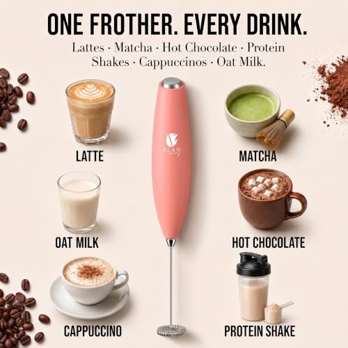 Milk Frother Handheld (Rose Pink / Classic)