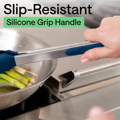 Stainless Steel Kitchen Tongs for Cooking (Blue / 7" + 9")
