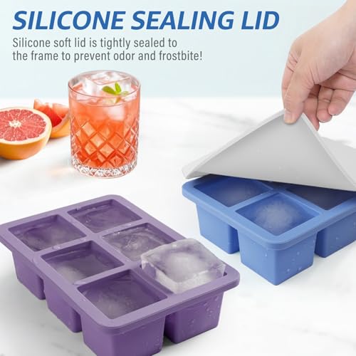 Large Silicone Ice Cube Trays with Lids (Purple+White+Blue)