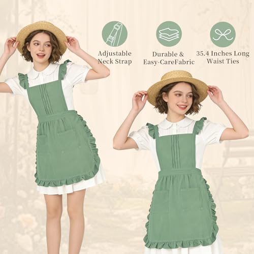 Vintage Ruffle Apron for Women (Mint Green)